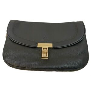 Chic Black Leather Clutch with Gold Accents